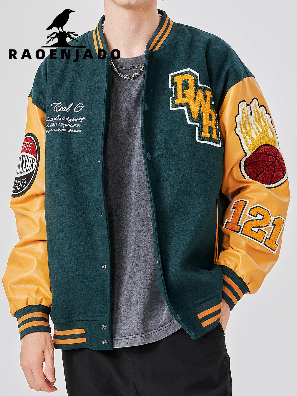 

Men's Plus-size Faux Leather Motorcycle Baseball Jacket Spring and Autumn Loose Casual Coat Letter Print Embroidery Outerwear