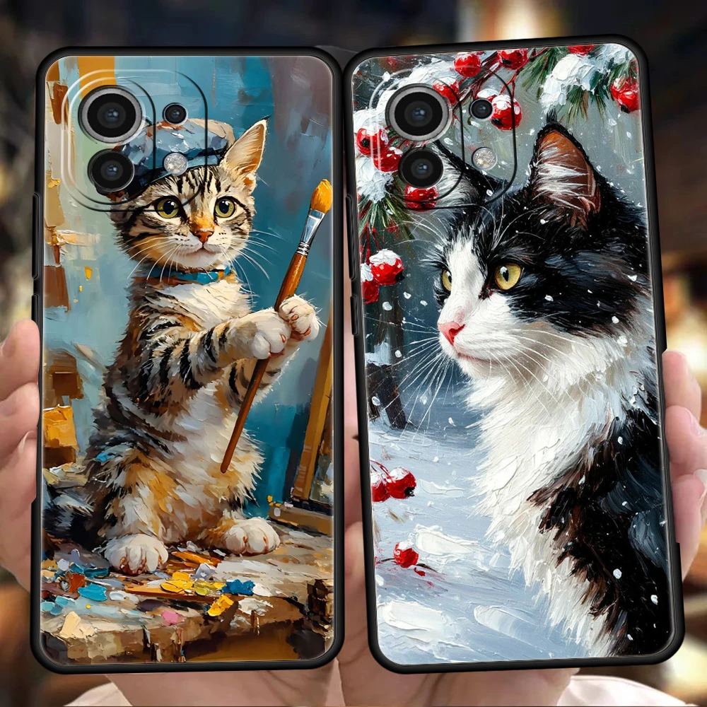 

Phone Case Cover for Xiaomi Mi 17 Pro Max 15 14 13 12 11 Ultra 15T 14T 13T 12T 11T Pro Lite Soft TPU Oil Painting Artistic Cat