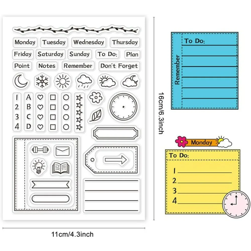 Calendar Planner Frame Clear Rubber Stamp Month Week Date Time Transparent Silicone Seals Stamp for Journaling Card Making