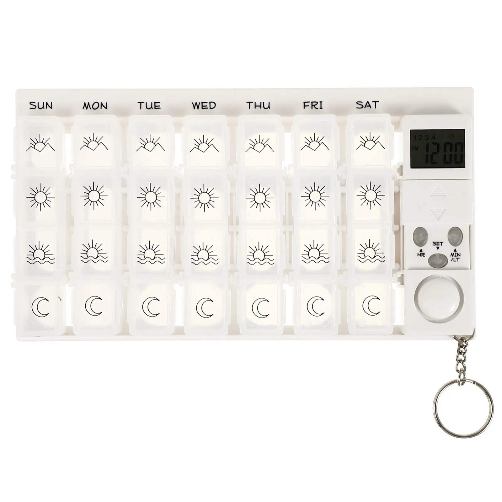 

7 Days Weekly Digital Pill Organizer 28 Compartments Loud Talking Alarm Reminder 4 Times Daily Timer Backlit LCD Senior