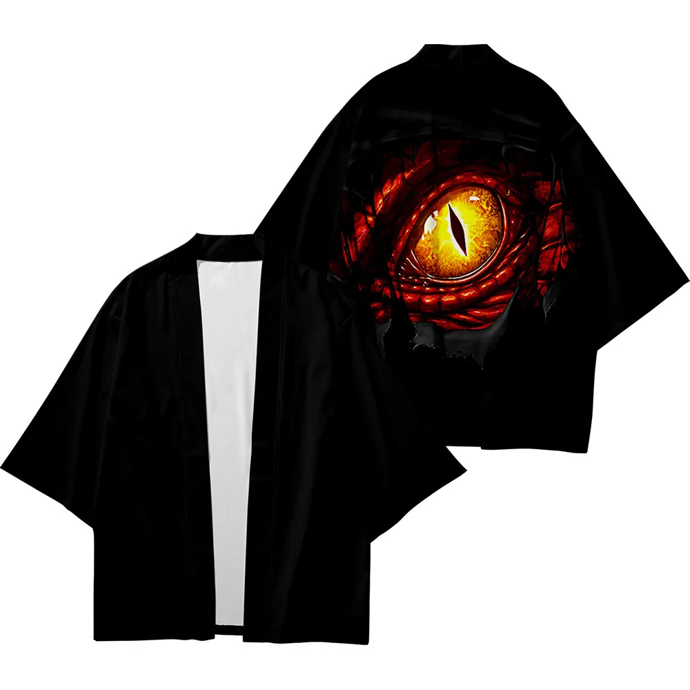 تصميم جديد طباعة العين كيمونو تقليدي 2025 النمط الياباني النساء الرجال الشارع الشهير سترة الشاطئ موضة تأثيري قمصان هاوري #5