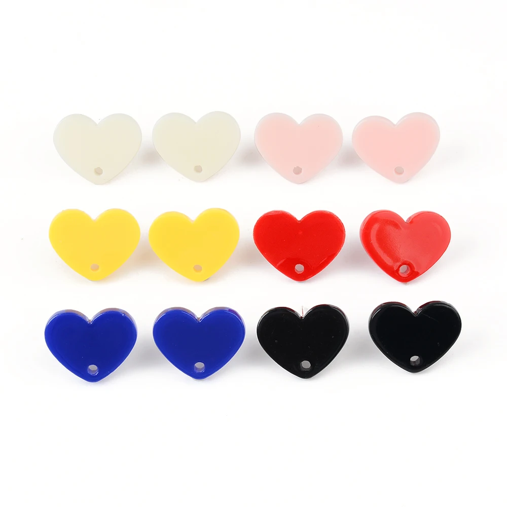 20Pc 925 Silver Needle Mini Stud Earring Heart Acrylic Colorful Helix Cartilage Tragus Lobe Ear Piercing Jewelry Connect Pendant