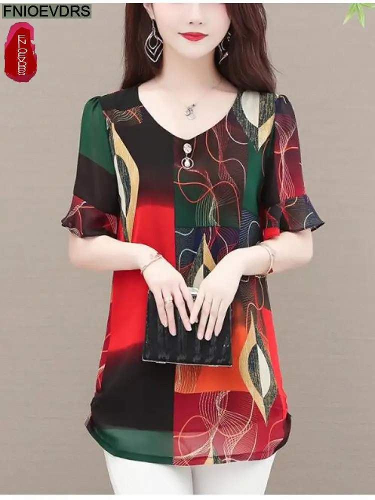 M-5XL Loose Clothes 2023 Women European Style Office Lady Long Shirt Holiday Floral Print Belly Black Tunic Peplum Top Blouses