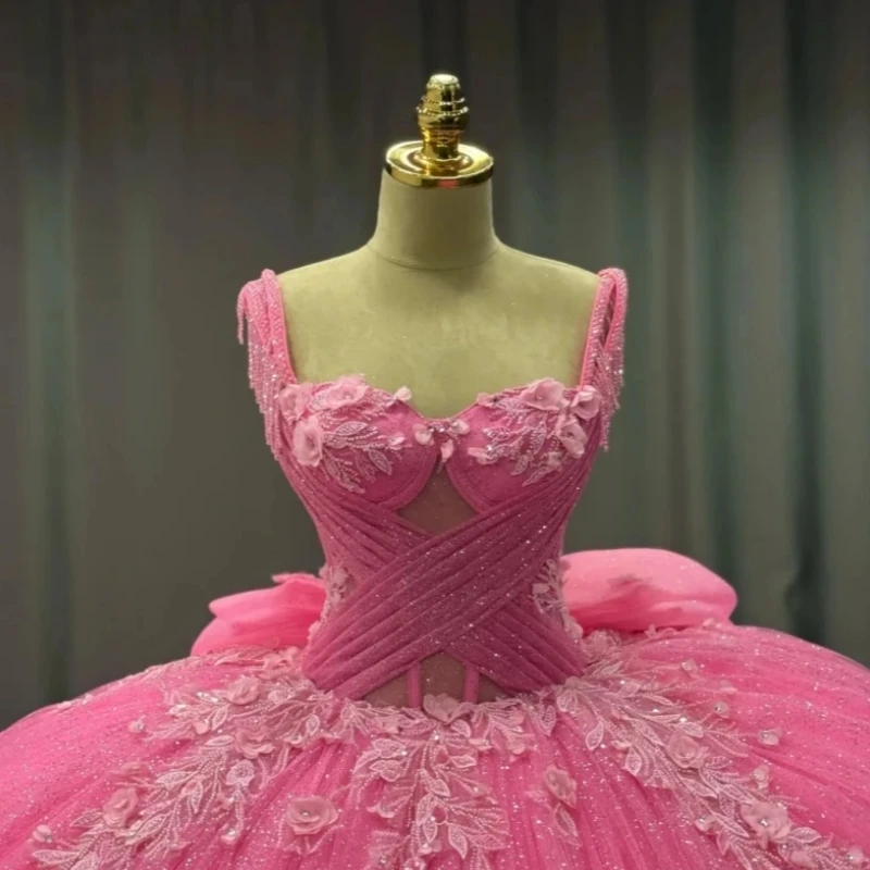 A3523 luxo princesa menina quinceanera vestido contas apliques ruched grande arco inchado tule baile de formatura festa pageant wear 15 16 personalizado