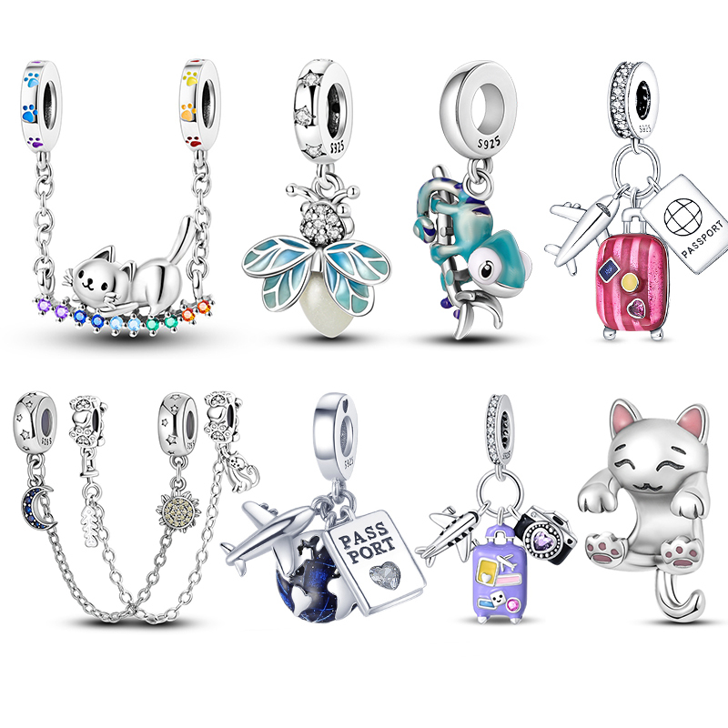  Charms 925 Sterling Silver Luminous Firefly Chameleon Aircraft Luggage Fit Original Bracelet Women Pendant Bead Jewelry Hot Gift 