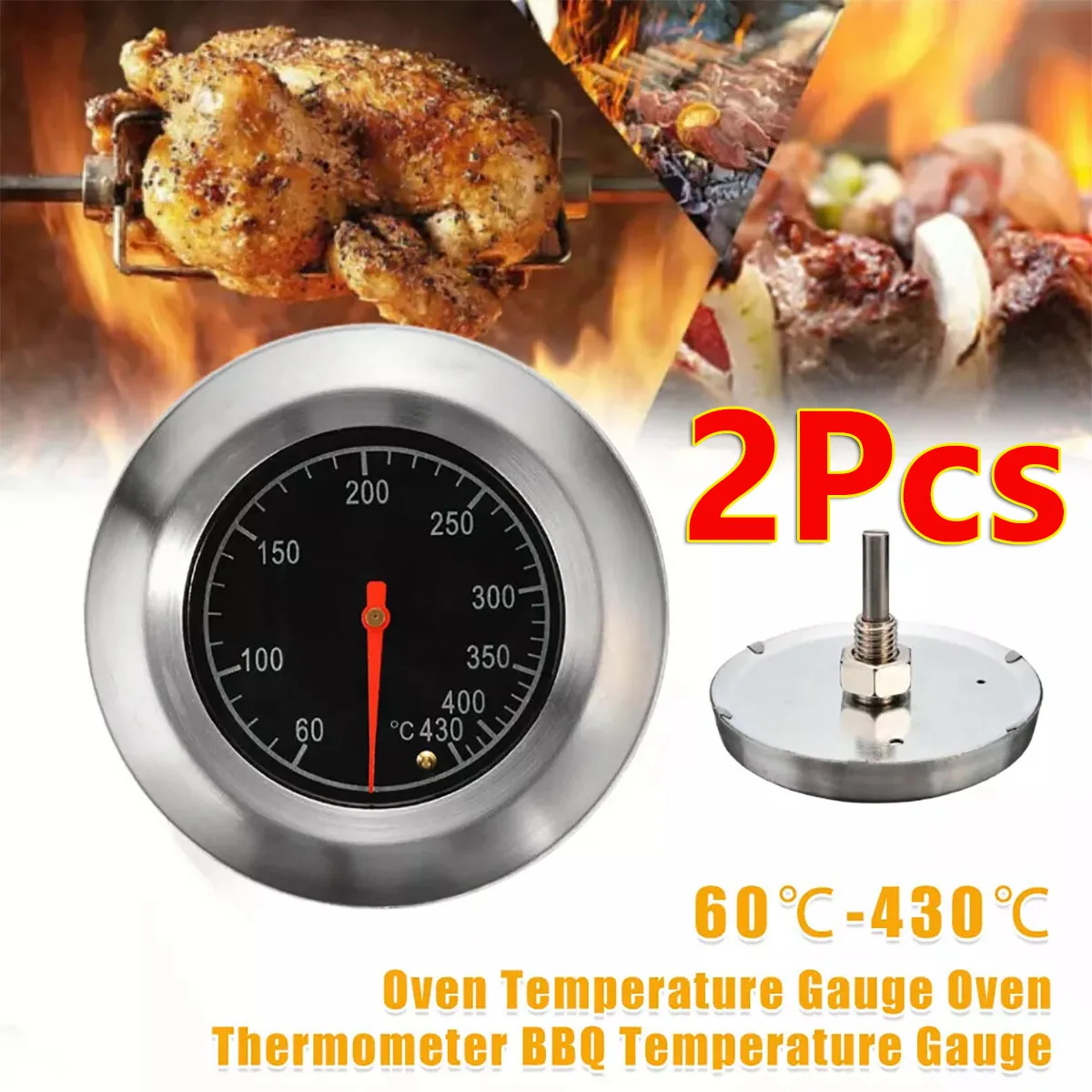 

2Pcs Stainless Steel Barbecue BBQ Smoker Grill Thermometer Temperature Gauge 60-430 Cooking Food Probe Grill Oven Kitchen Tools