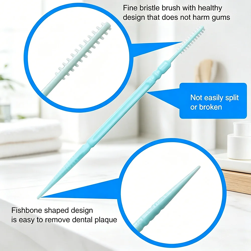 1060/200PCS Double Head Interdental Brushes Bulk Value Pack, Portable Teeth Gap Cleaner for Home Daily Oral Care