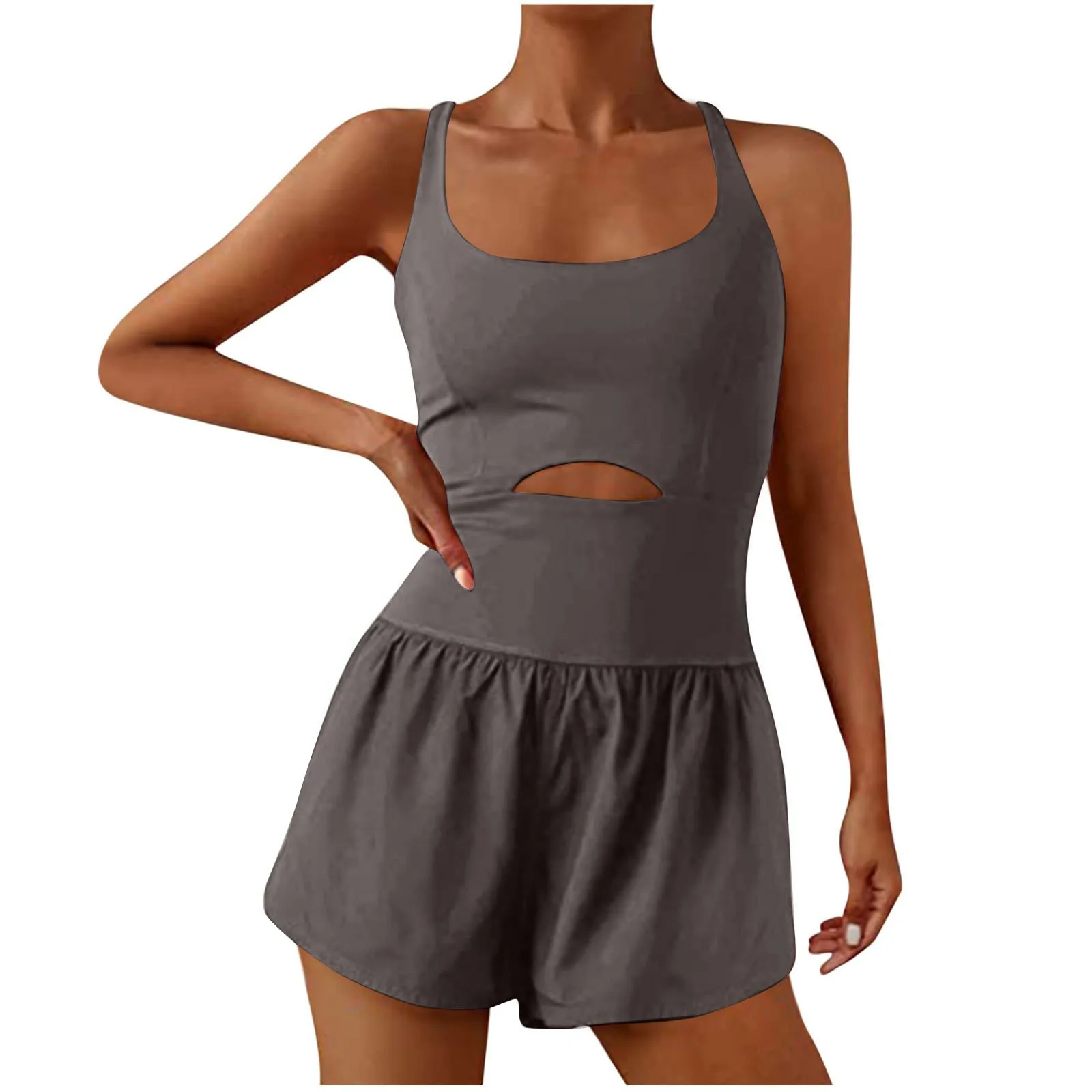 

Female Tight High Waist Hollow Out Sports Fashion Solid Color Sleeveless Jumpsuit Yoga Exercise Shorts Outdoor Comfort Romper