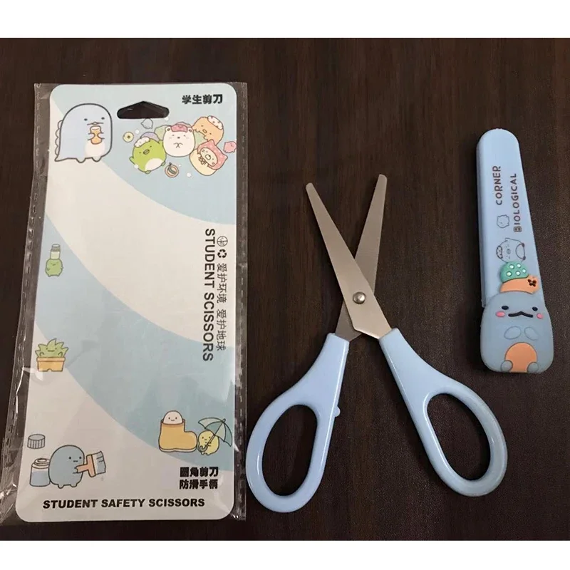 Tijeras de Arte de corte de papel de seguridad para estudiantes de animales lindos con tapa protectora, suministros escolares, regalo de papelería para niños