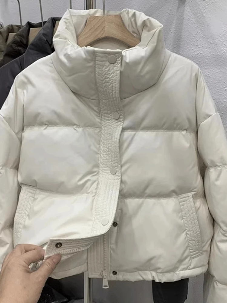 

Стильная короткая женская пуховая куртка свободного кроя с воротником-стойкой, в корейском стиле, новинка зимы