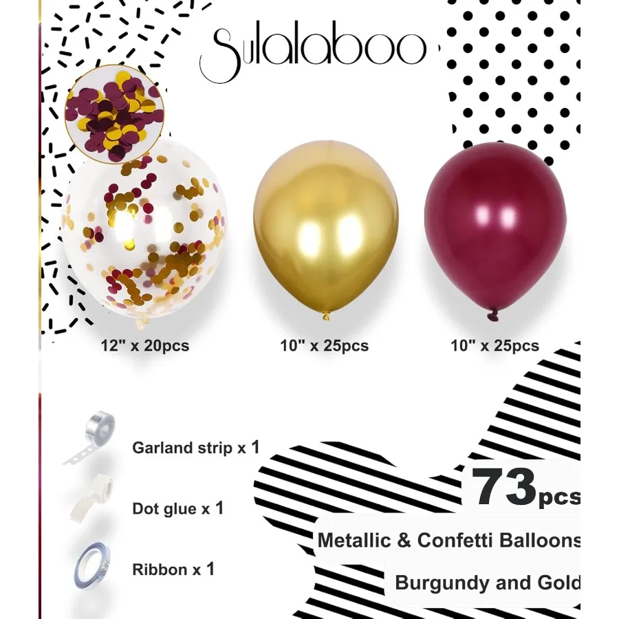 メタリックバーガンディとゴールドのバルーン12インチ73個ゴールドマルーンコンフェッティラテックスバルーン光沢のあるヘリウムバルーンセット誕生日パーティー用