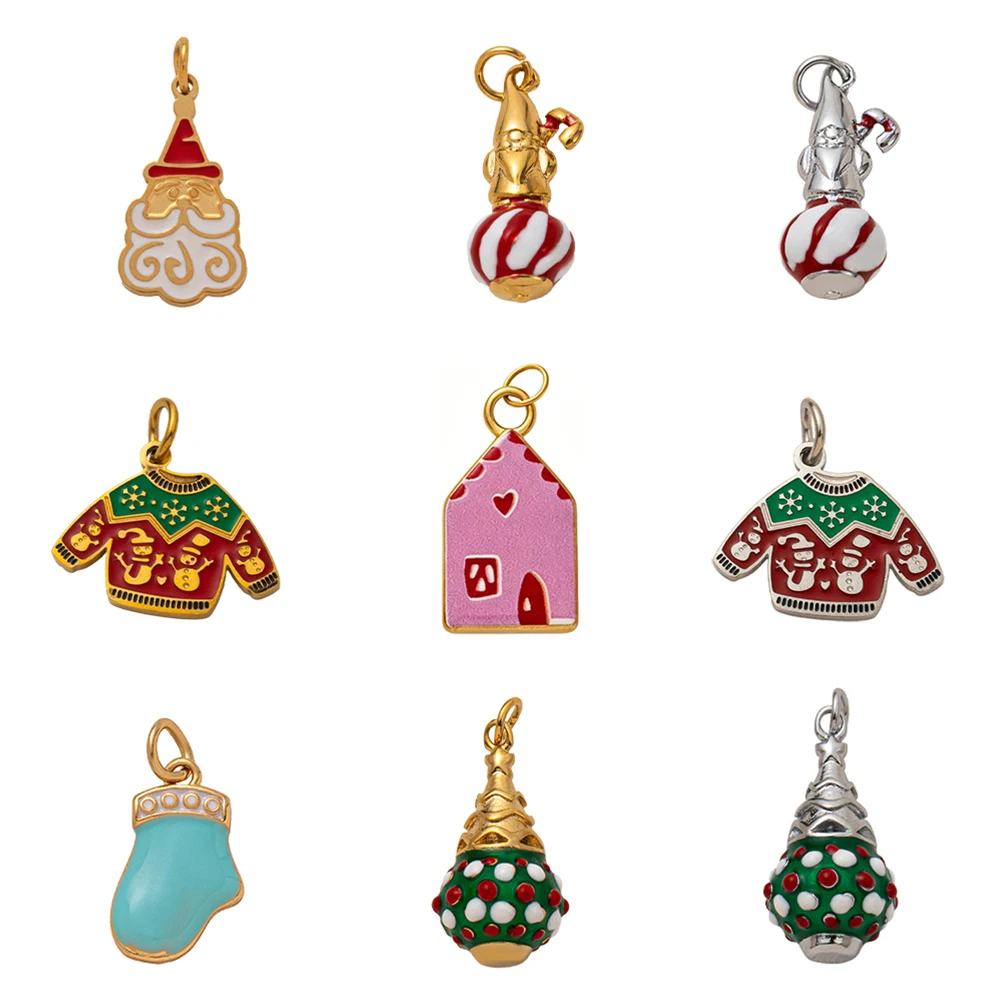 Christmas Style Fashion Stainless Steel Gold Color Pedant For Women Snowflake Charm DIY Making Bracelet Necklace Accessories