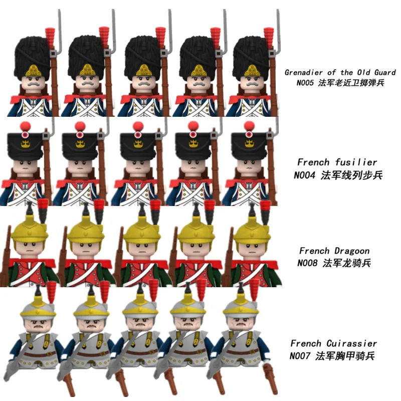 

20pcs Napoleonic Wars Building Blocks Figures French Knight Soldier Infantry Gun Sword Weapon Assemble Moc Bricks Kids Toys Gift