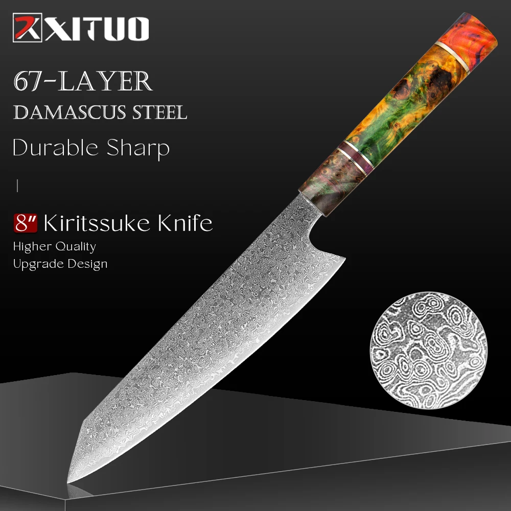 

XITUO Japanese Kiritsuke Chef Knife 8 Inch Damascus Steel Blade Ultra Sharp Gyuto & Sushi Knife for Meat, Fish & Vegetables