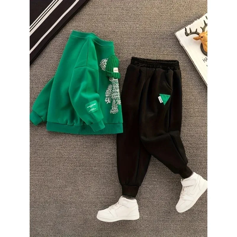 2pcs Spring Autumn Kid Boy Clothes Long Sleeve Bear Pattern Pullover Sweatshirt and Pants Set