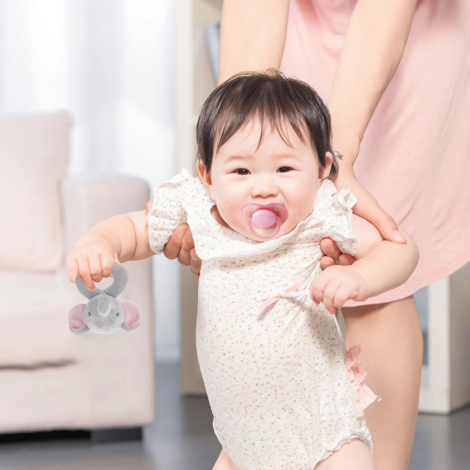 Grzechotka dla niemowląt w kształcie słonia, pluszowa zabawka z miękkiej, bezpiecznej dla skóry tkaniny premium dla noworodków, zabawa sensoryczna, koordynacja oko-ręka.