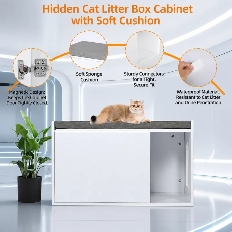 Wooden Hidden Cat Litter Box Cabinet Integrated Pet Furniture for Cats Discreet Litter Enclosure Storage Solution