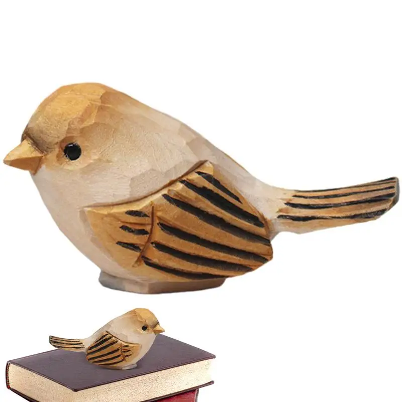 Wooden Bird Ornaments Miniature Garden Decoration Sparrow Bird Statues Realistic Outdoor Statues Garden Sculptures & Figurines