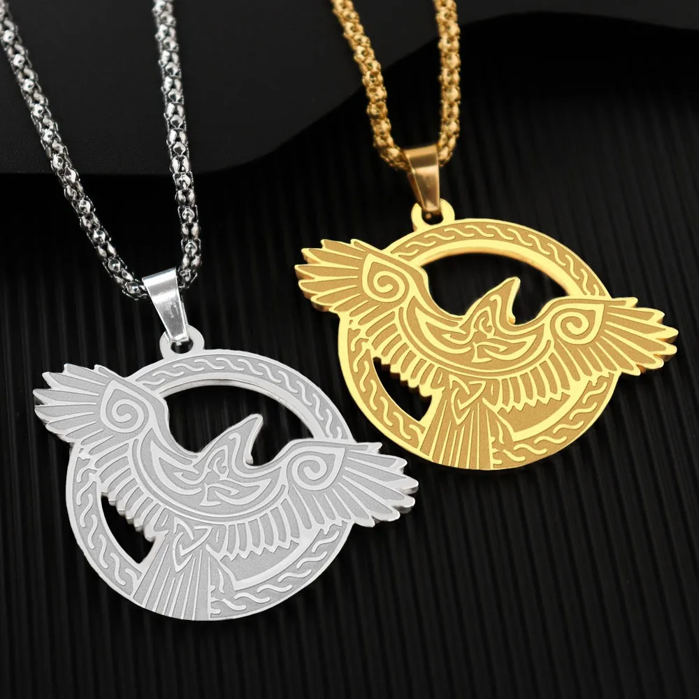 Fashion Pop Personality Stainless Steel Hip Hop Pendant Necklace Viking Pendant Crow Necklace Simple Accessories