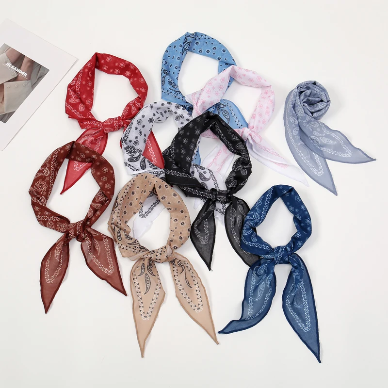 Fashion Cotton Scarf for Women Paisley Hair Ribbons Headbands Bandana Female Bag Wrist Wrap Neckerchief Foulard Neck Ties 2024