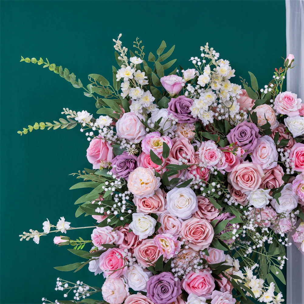 Decoración de boda de lujo, serie rosa, blanco, púrpura, Rosa, Verde, aliento de bebé, arreglo Floral para fiesta de aniversario, accesorios