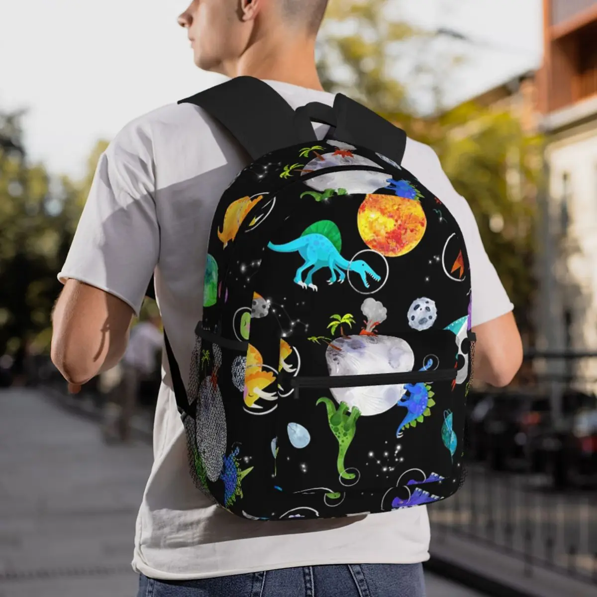 

Dinosaur Astronaut Planet Rocket In Outer Space Backpack Daypack Large Capacity BookBag School Bag Shoulder Bags for Men Women