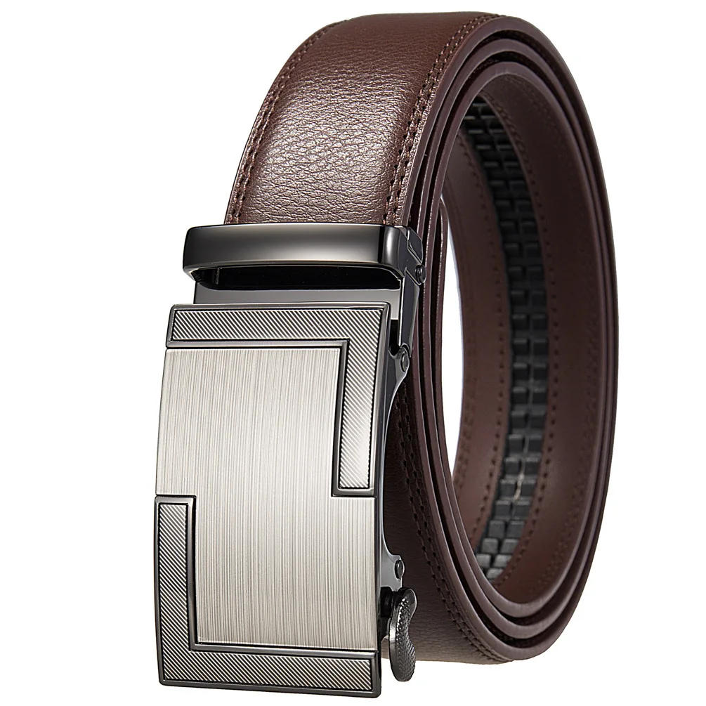 3.5 Width Tan Brown Leather Belt For Men High Quality Male Automatic Buckle Belts Trend Business Casual Mens Trouser Belt