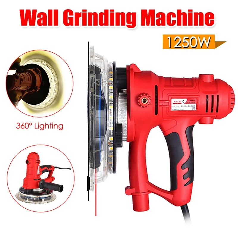 

1250W 220V Drywall Sander Electric Sander Self-priming Dust-free Wall Grinding Polishing Machine Set with LED Lighting Strips