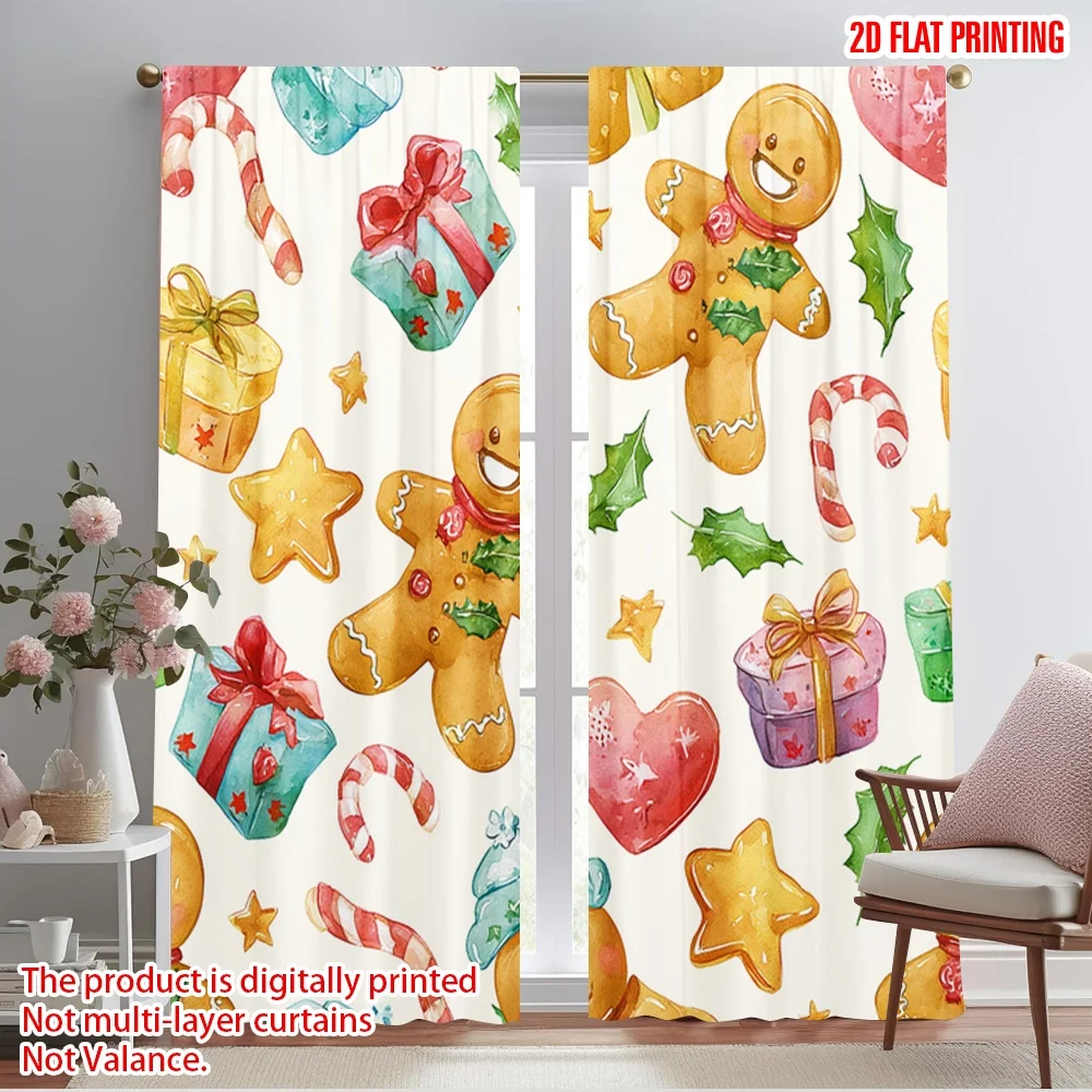 

2 шт., 2D-печать самолета, популярные панели для штор, пряничный человечек, рождественский подарок, полиэстер, простая установка (без стержня), домашний декор