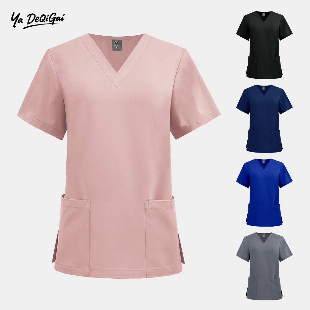Hot Selling Stretch Scrub Nurse Clothes Scrub Top Men Beauty Salon Nail Technicians' Work Clothes Top Short Sleeved Shirt Unisex