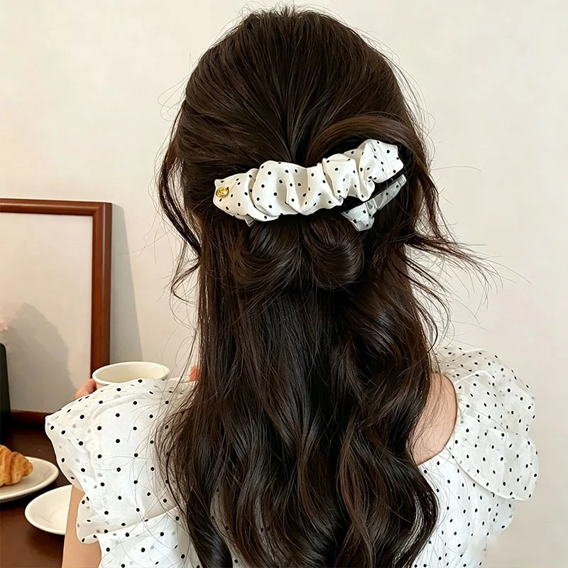 Elegante Falten-Haarspange mit Punktmuster für Damen und Mädchen, süßer Pferdeschwanzhalter, Haarspange, Haarklammer, modische Haaraccessoires – Detail 4