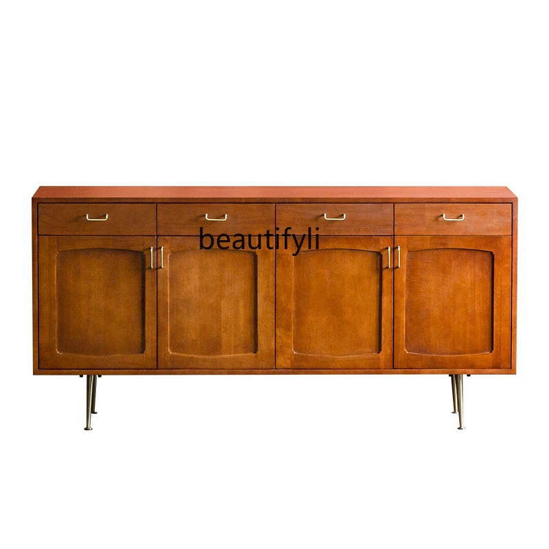 Retro Solid Wood Sideboard Simple Modern Rubber Wood Small Apartment Tea Cabinet Log Locker