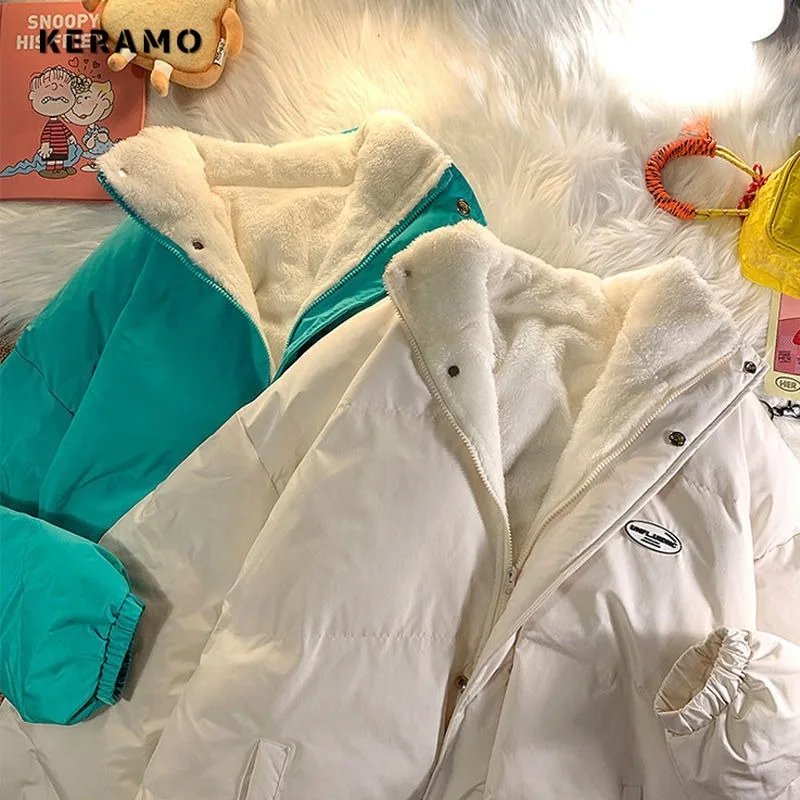 

Women Casual Sweet Long Sleeve Single Breasted Parkas 2023 Winter Oversized Outerwear Jacket Fashion Warm Solid Zipper Coat