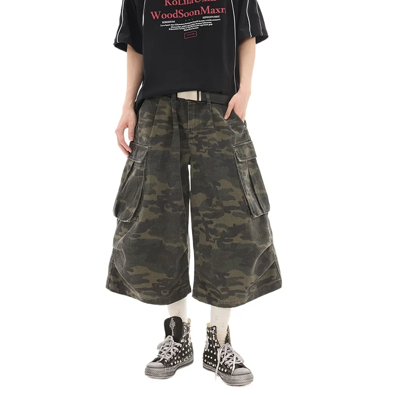 

Men's Cargo Shorts New Spring Unisex Vintage Washed Pleated Wide Leg Camo Capri Pants Outdoor Travel Daily Commute Casual Shorts