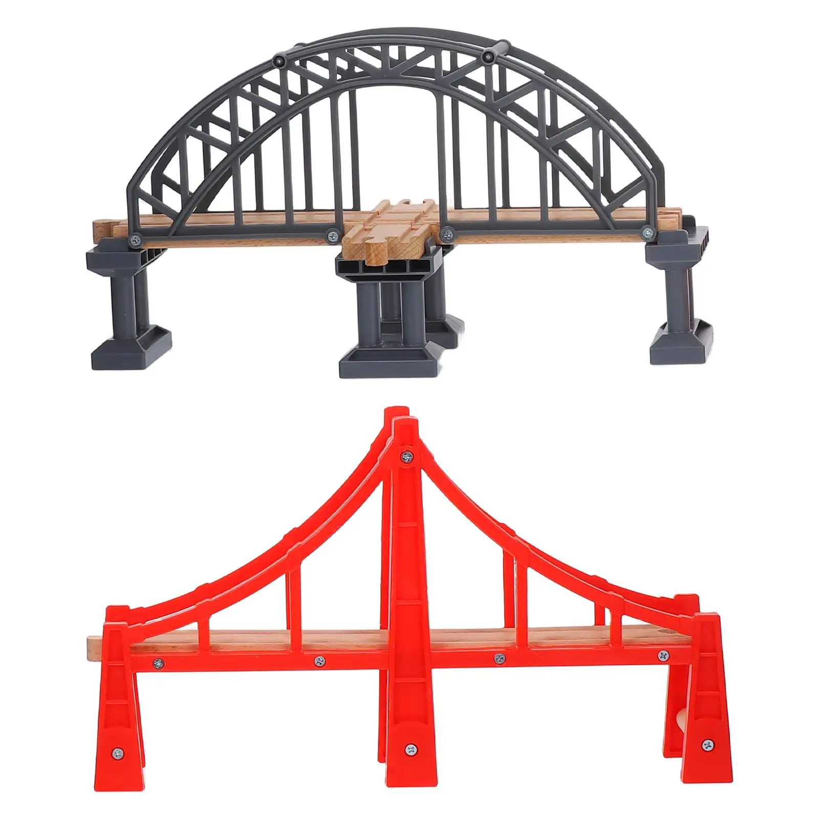 Pontes de trilhos de trem, 2 peças, plástico, madeira, cruz, adereços ferroviários, brinquedo infantil, layout de cena, crianças, brincam, habilidade educacional