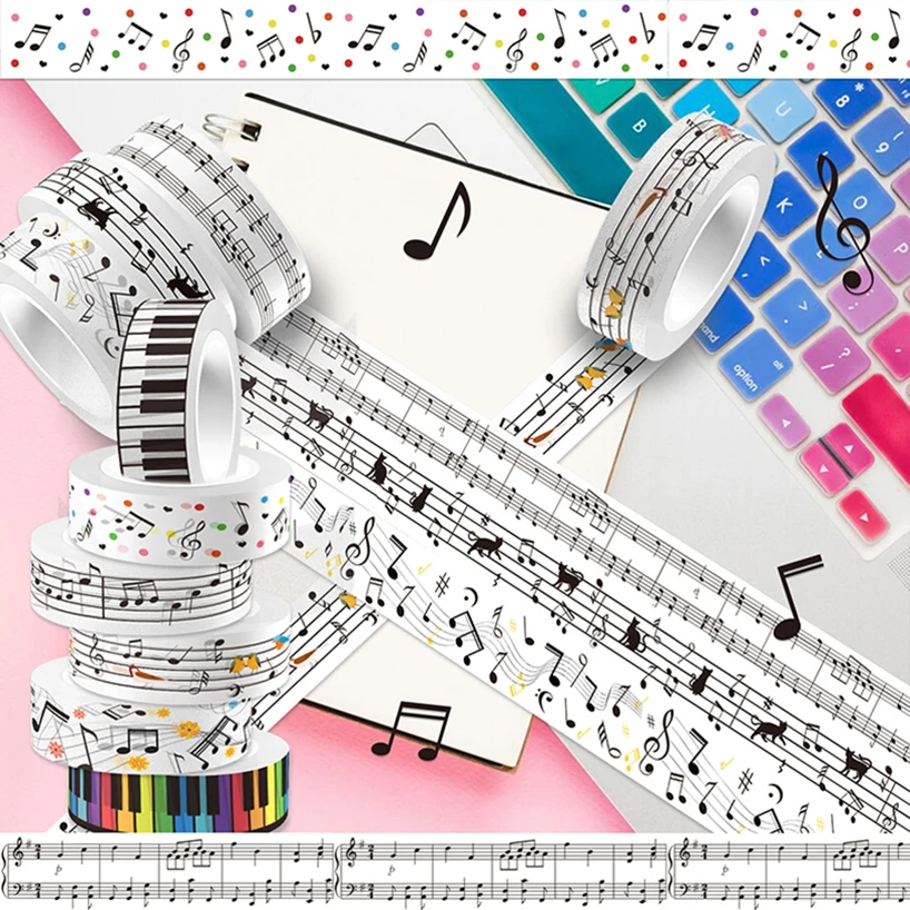 Imagem -05 - Música Washi Tape Washitape Scrapbooking Suprimentos Piano Keys Adesivo Decorativo Fita Adesiva Material Escolar 12 Rolos