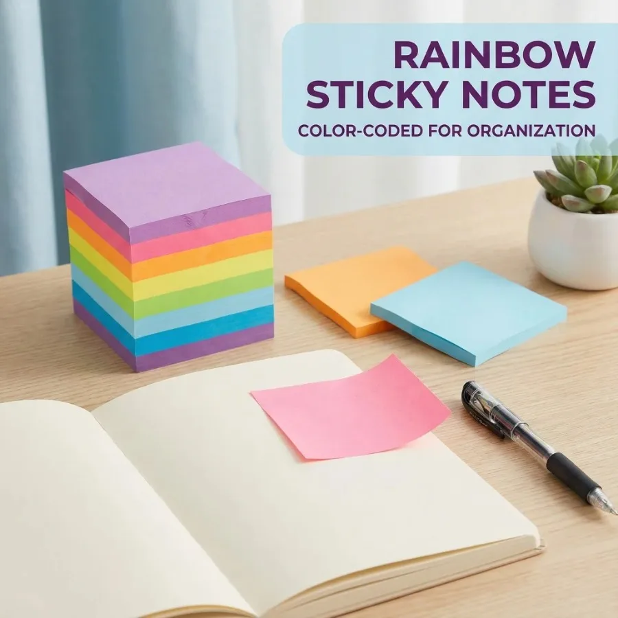 3×3 Inch Fluorescent Sticky Notes, Tear-Off Self-Adhesive Notes for Office, Study & Message Taking - Image 3