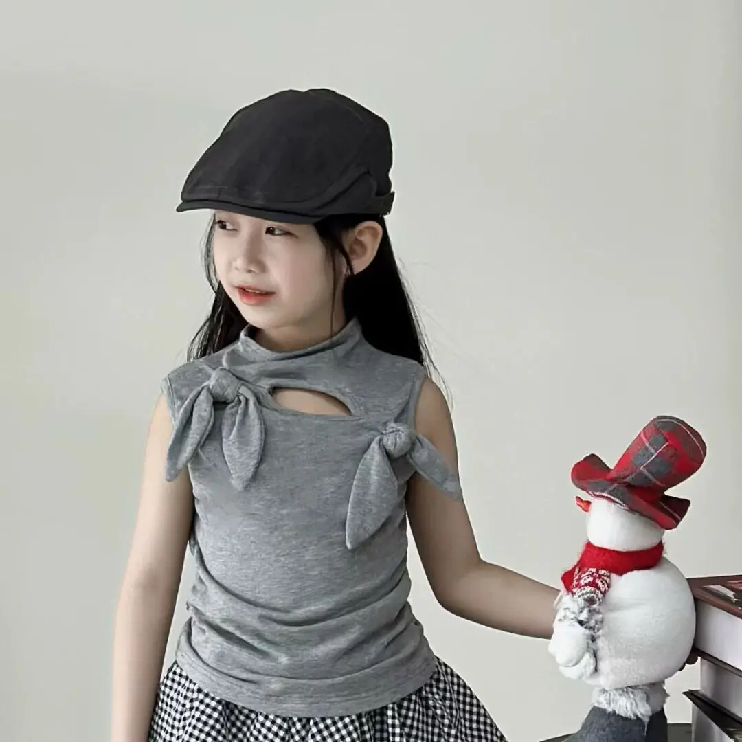 Girls' Summer set New South Korea Retro  Vest Plaid Shorts Style Suit