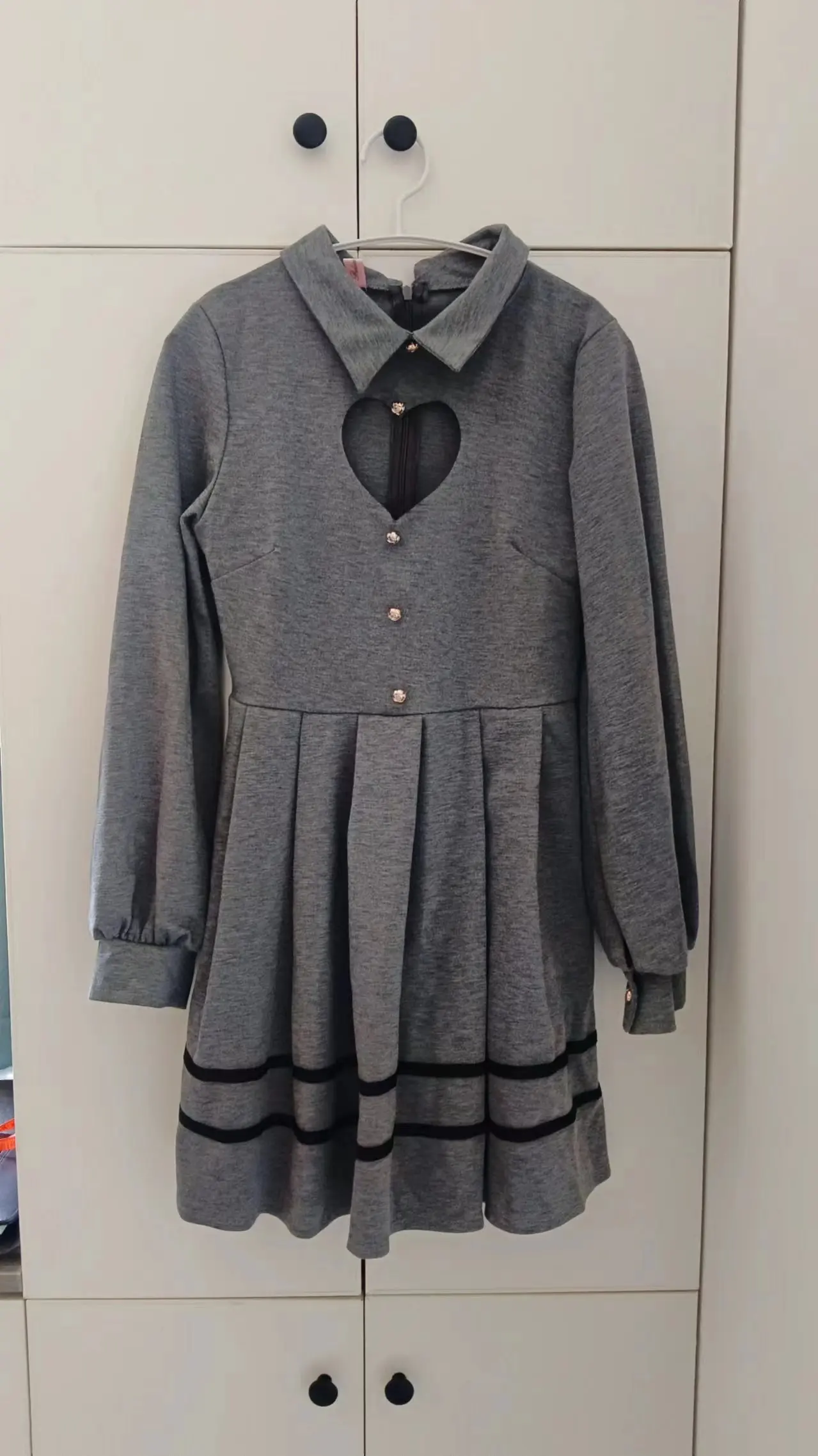 Vestido de corazón para niñas adolescentes, vestido ahuecado, negro, gris, dulce