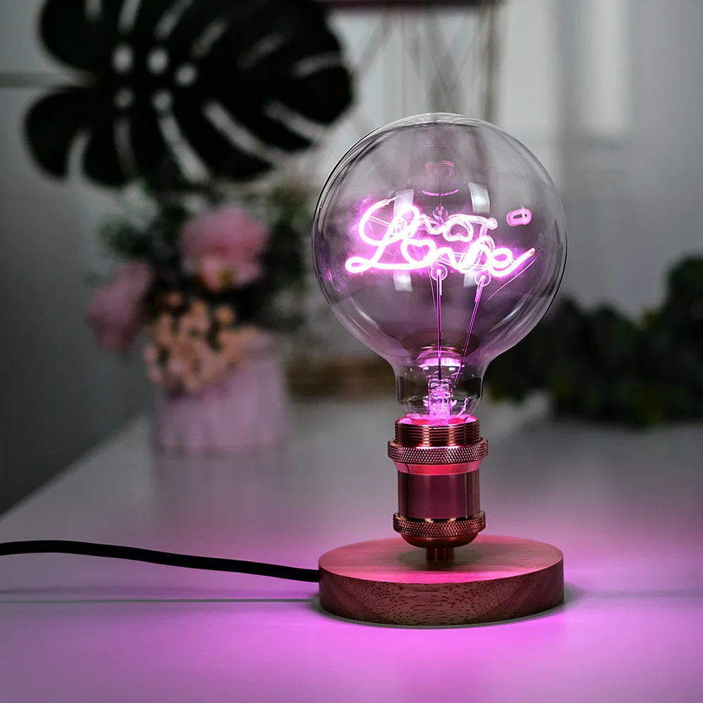 TIANFAN Vintage Led Bulb Big Globe G125 Love Pink 4W Dimmable Alphabet Led Bulb 220V 100V E26 E27 Decorative Edison Bulb