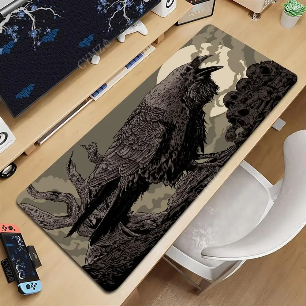 موضوع الغربان في ukiyo-e Mouse Pad Desk Mat حصير الألعاب ملحقات مكتب مطاطية مضادة للانزلاق مناسبة للمكتب والألعاب