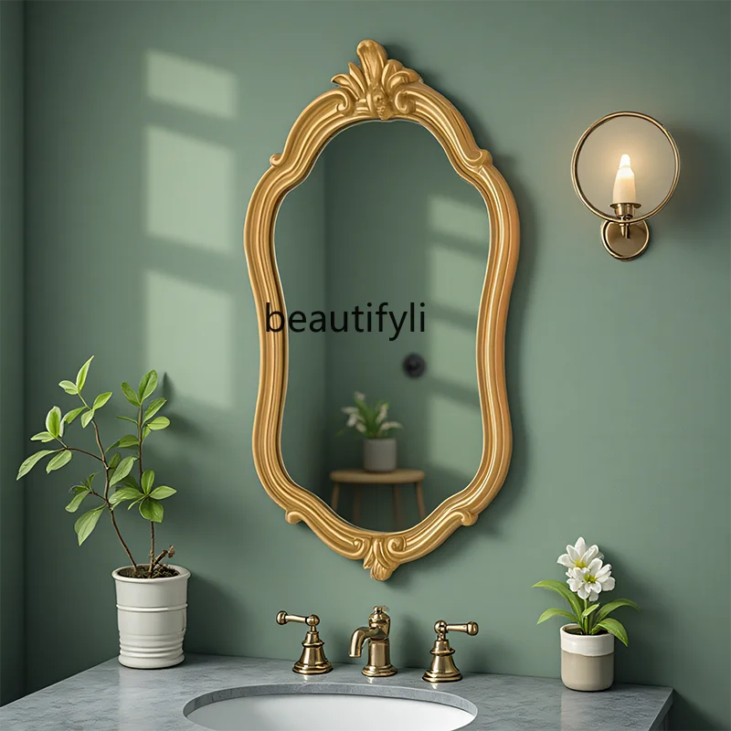 

FG10French Retro Bathroom Mirror, Carved Luxury Makeup Mirror, American High-End Hotel Wall-Mounted Decorative Mirror