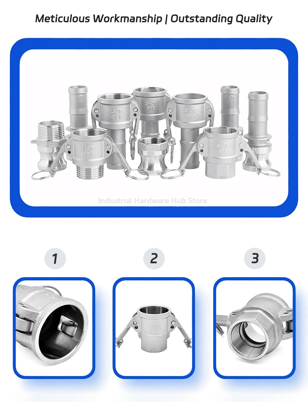 Hebel-Typ-Camlock-Schnellkupplung aus Edelstahl 304, männlich und weiblich, Typ ABCDEF, 1/2"-1" BSP-Gewinde, Schnellkupplung für Schlauchpumpen – Detail 11
