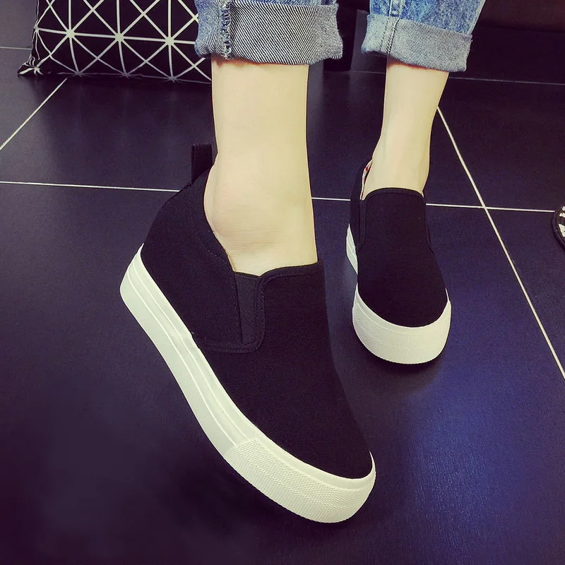 Spring Autumn Korean Style One Pedal Shoes Thick-Soled Sponge Cake Low-Top Casual Canvas Shoes Women\'s Sneakers Fashion
