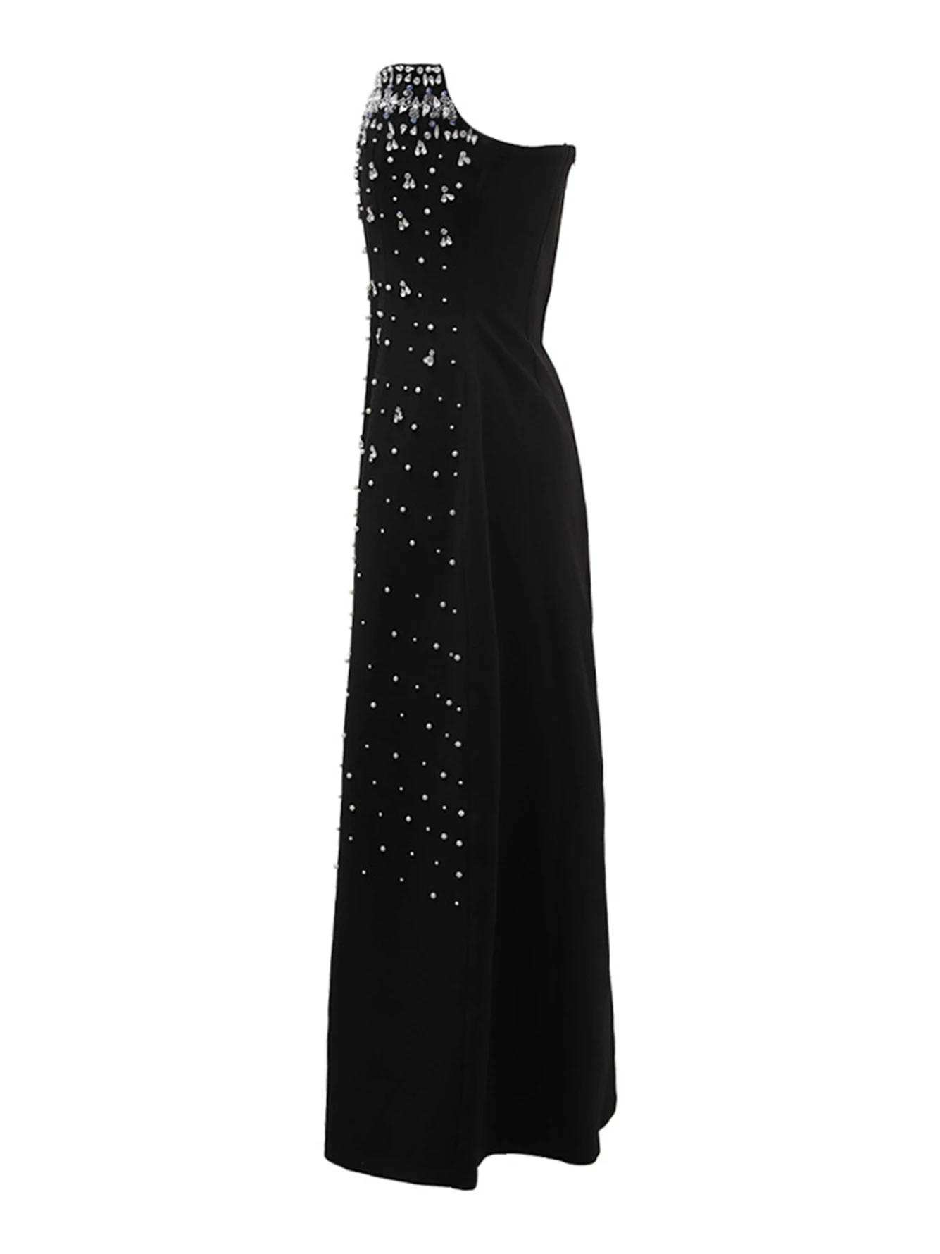 High Quality Women\'S Black Midi Dress 2024 Sexy Strapless Backless Luxury Diamond Crystal Beaded Celebrity Party Dress Vestidos