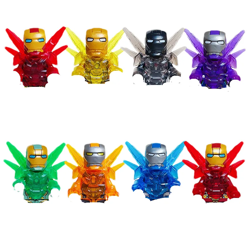 8-piece set of Marvel anime characters, building block superheroes, Spider Man, Iron Man, mini building block humanoid dolls