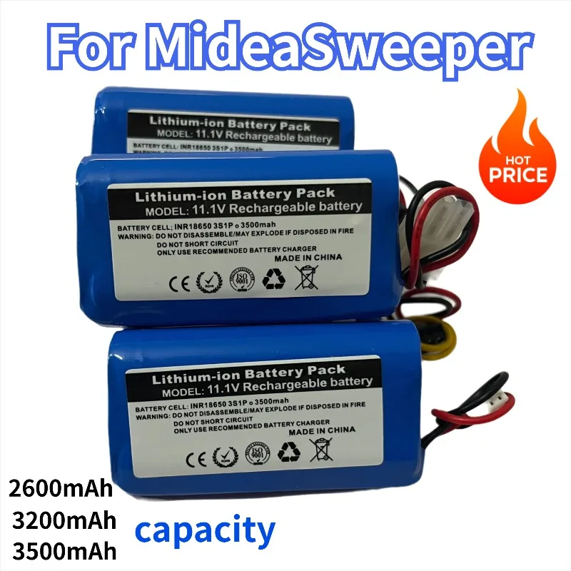 

18650 For Midea sweeper R1-L061D/E rechargeable lithium battery pack 3S1P 11.1V 10.8V 2600mAh/ 3200mAh/ 3500mAh