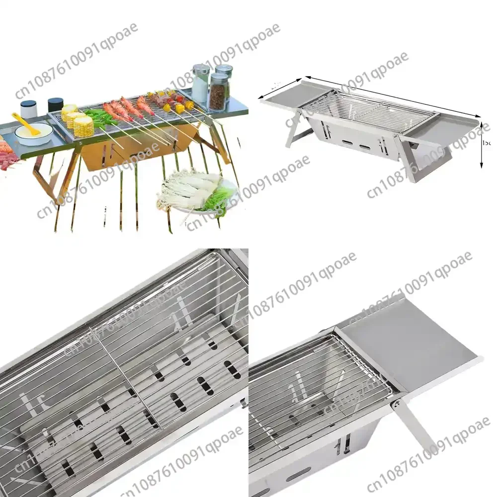 Outdoor Portable Folding Stainless Steel Charcoal Barbecue Grill with Detachable Grill Rack for Home Garden Camping Table Use