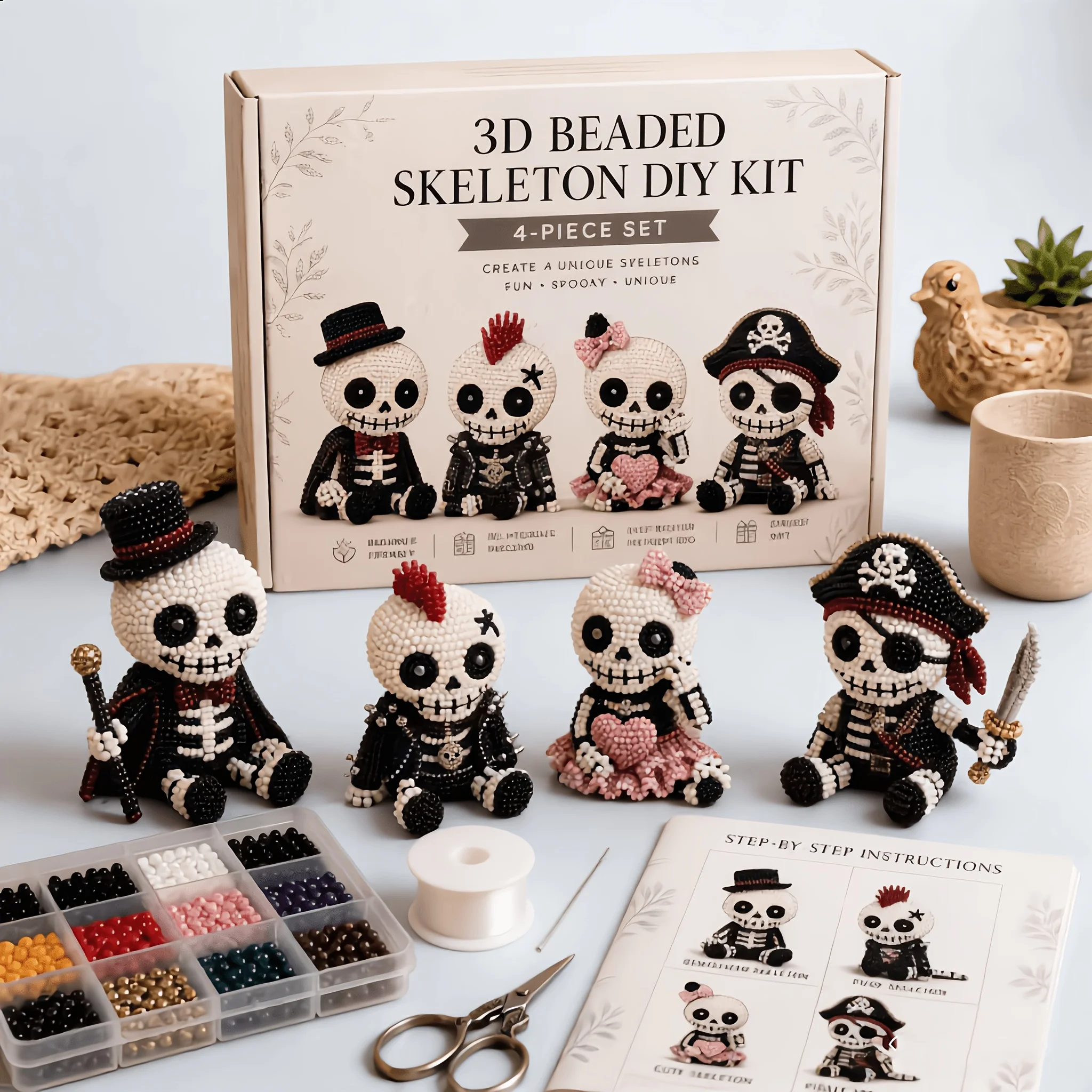 1 Set of Halloween DIY Ornament Kits, Which Can Be Self-Assembled into Decorative Pieces for Home Decor. Handmade DIY Figurine Ornament Kits, Very Fun, Cute, Practical, Portable, and Whimsical DIY Animal Bead Kits That