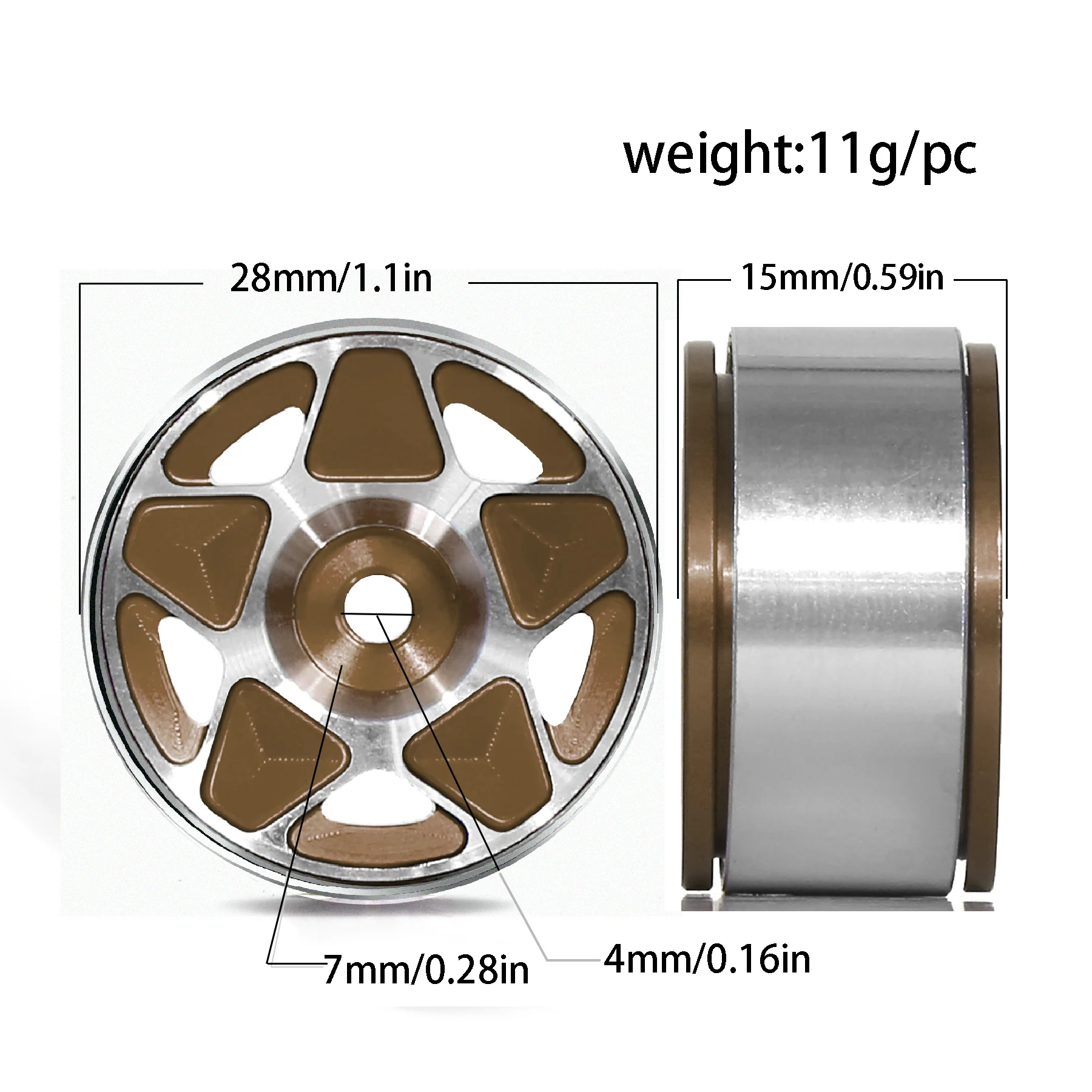 1,0 inch Rc klimauto aluminium vijfsterren wielnaaf velg Scx24 Fms24 Trx4 - kleinschalige auto enz. 1/24 1/18